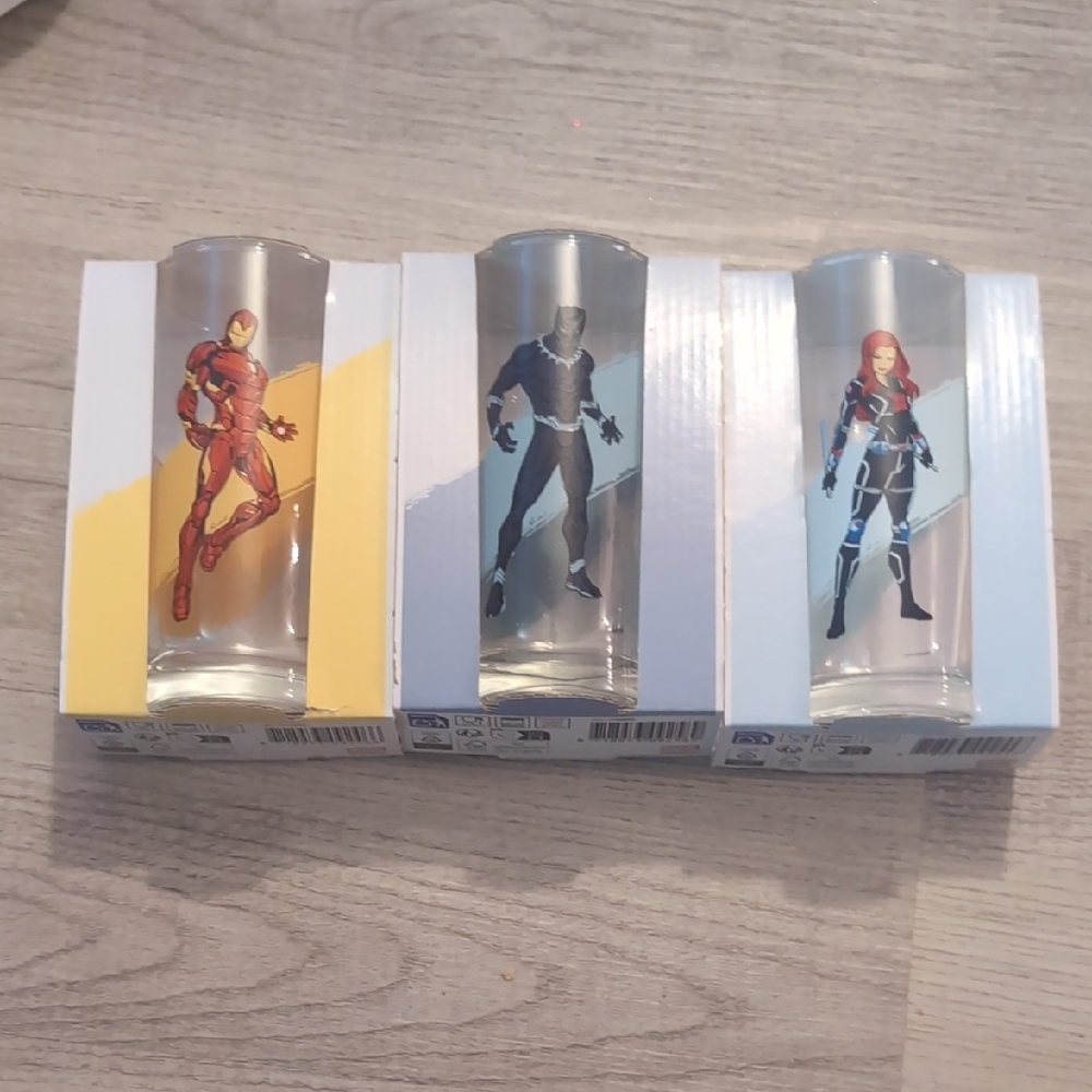 Marvel Hero Glass Set - Iron Man, Black Panther, Black Widow